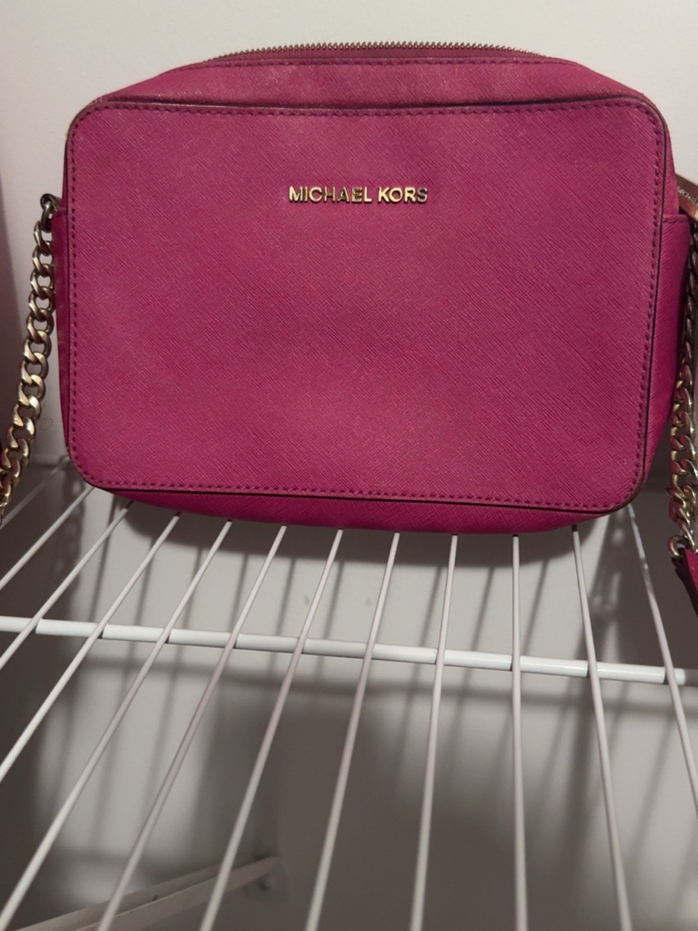 Michael Kors Fuchsia Crossbody Camera Bag with Gold Hardware